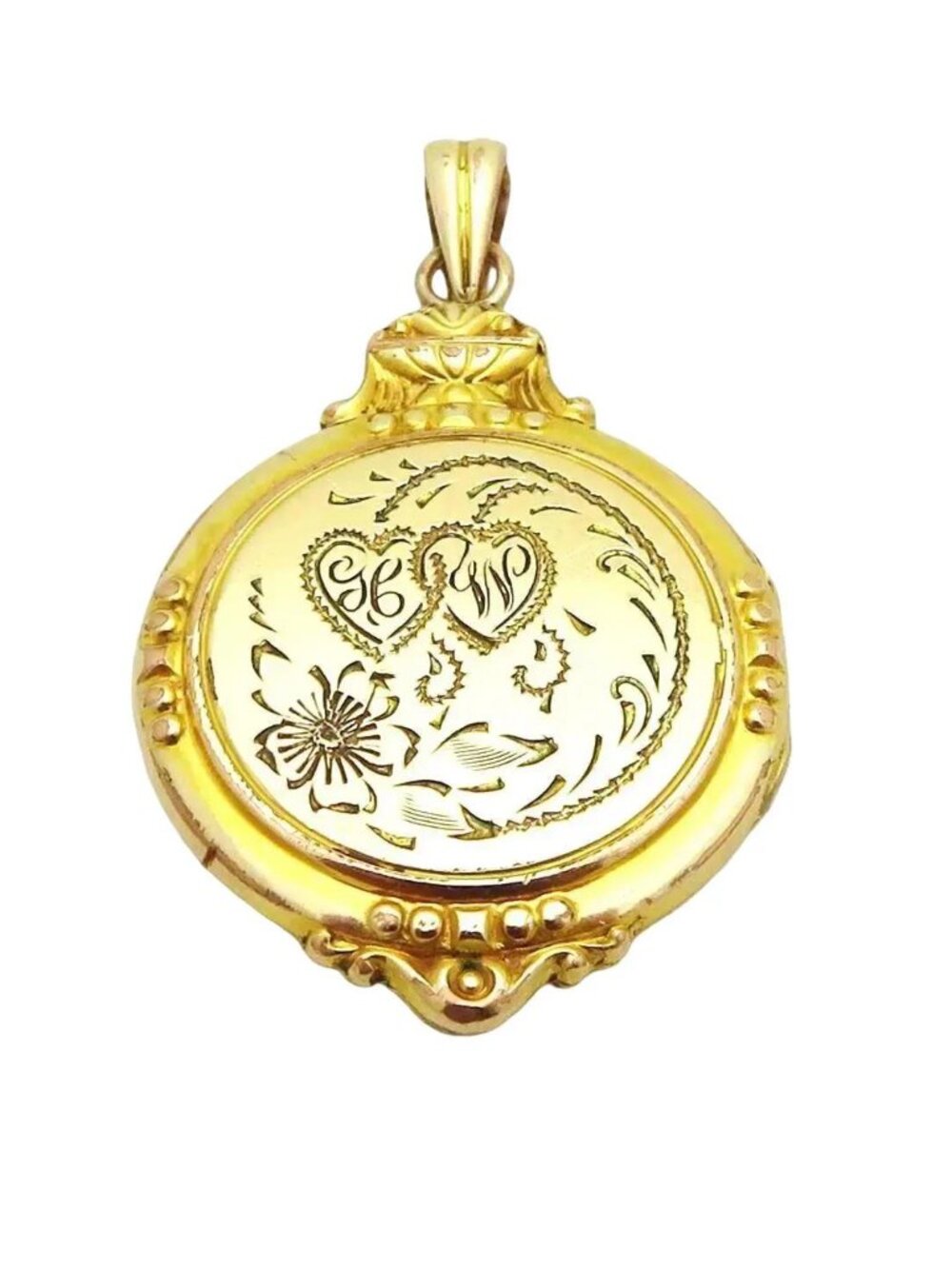 Vintage Hayward 12K Gold Filled Art Deco Style Pendant Locket with Hearts & Flow